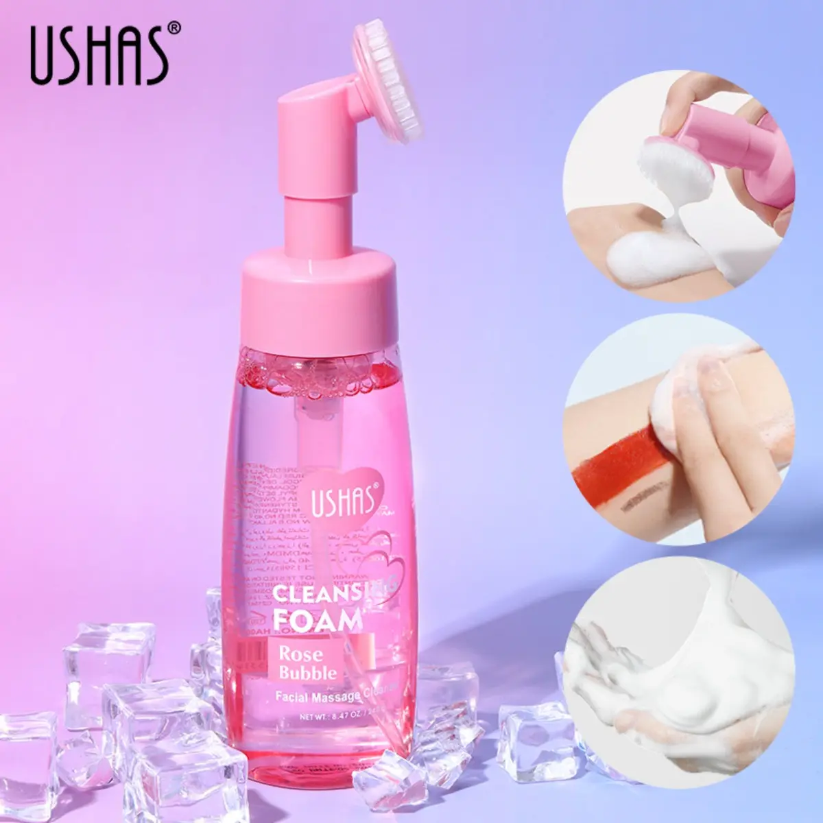 USHAS Hot Sale Rose Cleansing Foam Mousse Cleanser Deep Cleansing with Brush Head Cleanser Facial Skincare Comfort Skin Repair Facial Wash Facial Cleansing