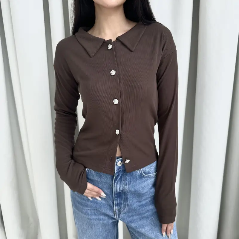 LIMO TOP - Atasan Knit Wanita Outer Lengan Panjang Cardigan Sweater Basic Korean Polo Top Baju Ribbed Knit Kancing Rib Long Sleeve Posha 0