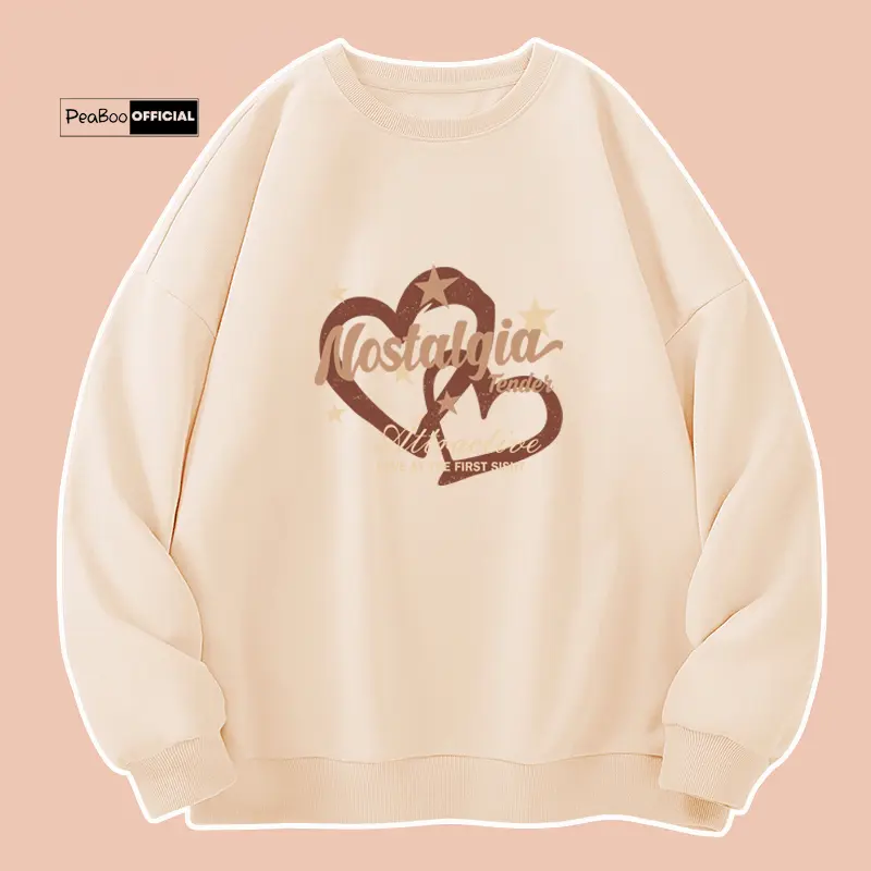 Áo Sweater Trái Tim Nostalgia Nam Nữ By PEABOO Unisex Chất Nỉ Lót Bông Form Rộng