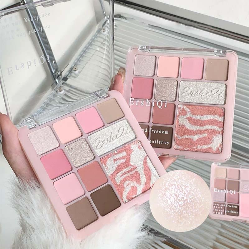 【Chính hãng Bảng Phấn Mắt, 12 Màu, Màu Hồng, Có Phấn Má Hồng Và Hiệu Ứng Lấp Lánh Lâu Trôi, Hoàn Thiện Lì Phấn Mắt Lấp Lánh, Mỹ Phẩm Trang Điểm