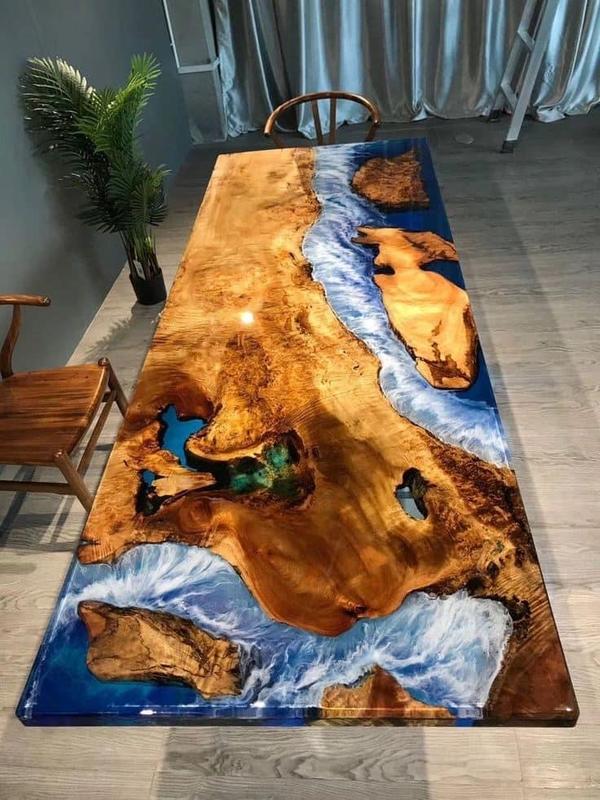 Epoxy Resin CH70- Keo AB đổ khối dày 2cm mỗi lớp tỉ lệ 3A:1B dùng để đổ bàn dày trong như nước cứng như đá 4