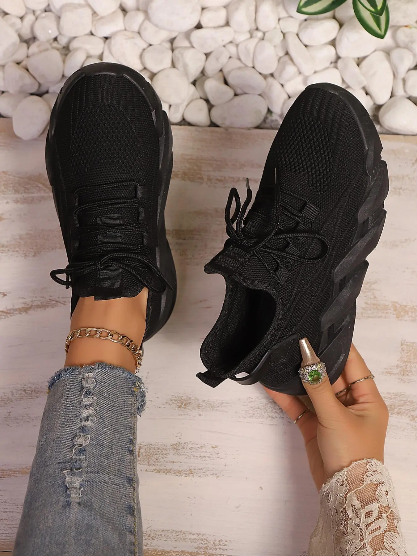 Women's Fashionable Striped Pattern Lace Up Low Top Sneakers, Casual Comfortable Breathable Sports Shoes, Female All-match Round Toe Shoes for Daily Wear