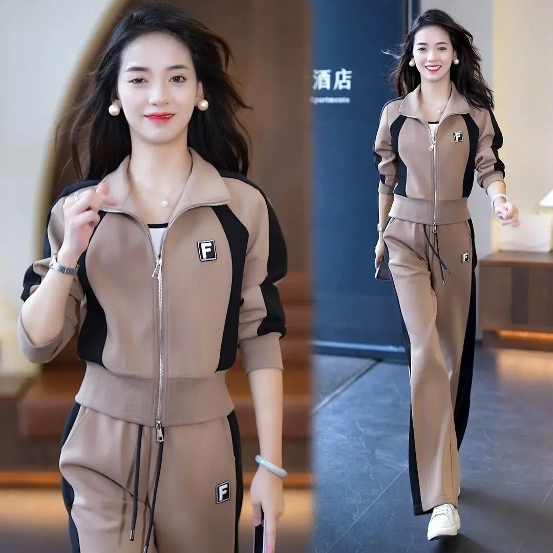 Bộ Đồ Quần Áo Thể Thao Thường Ngày Cho Mẹ TRUNG NIÊN, Áo Khoác Thời Trang Mới Mùa Xuân 2024 Cho Nữ, Quần Ống Rộng, Bộ Đồ Hai Mảnh