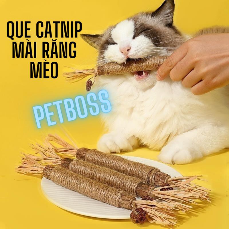 PC141 QUE GỖ CATNIP CỎ LÁT, LÔNG GÀ CHO MÈO, CÓ CHUÔNG GIÚP MÈO MÀI RĂNG, SNACK MÈO