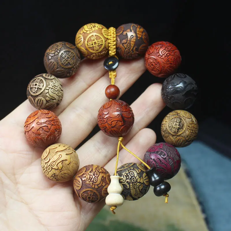 Ethnic style sandalwood rosary bracelet, 2.0 more pearls to find wealth and treasure bracelet, can be used as car gear beads, mahogany rosary bracelet,SC071801SG.