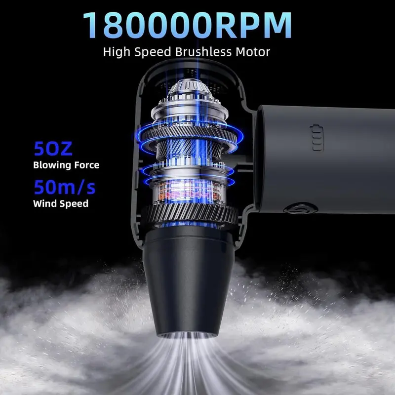 USB Rechargeable Electric Air Duster, 3-speed Wind Speed Up To 180000RPM Electric Air Blower, Adjustable Cordless Blower for Home & Car 4