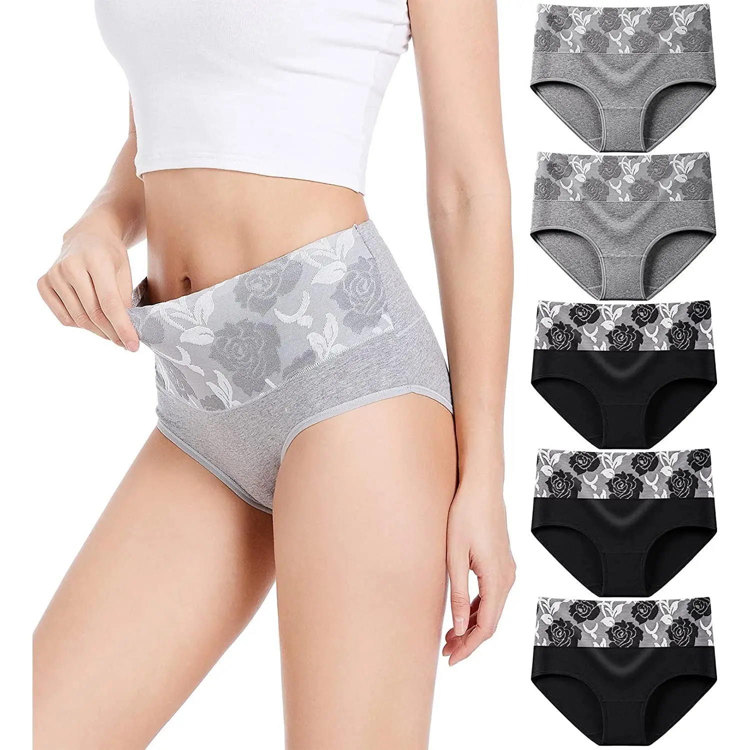 M-5XL Women's Cotton Underwear High Waist Panties Plus Size Womenswear Comfort Lady Bridal Print