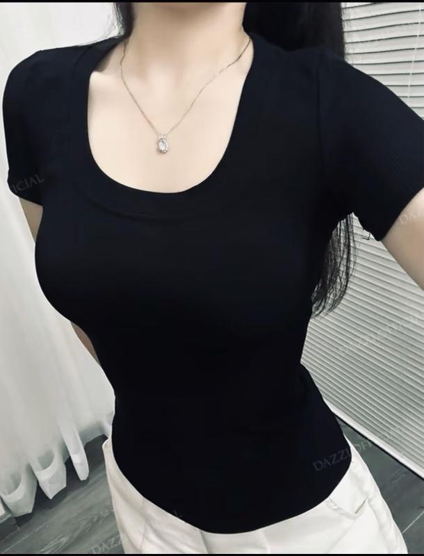 Product Introduction of Áo thun trơn cổ vuông ôm eo form dáng chuẩn size chất liệu thun gân tăm co giãn 4 chiều 11