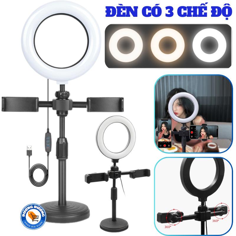 Đèn Livestream Để Bàn Có 2 Kẹp Và 3 Chế Độ Sáng Xoay 360 Độ Quay Video , Xem Phim , Quay Tiktok Tiện Lợi - Giá Đỡ Điện Thoại , Kệ Điện Thoại Phụ Kiện Selfie Kem