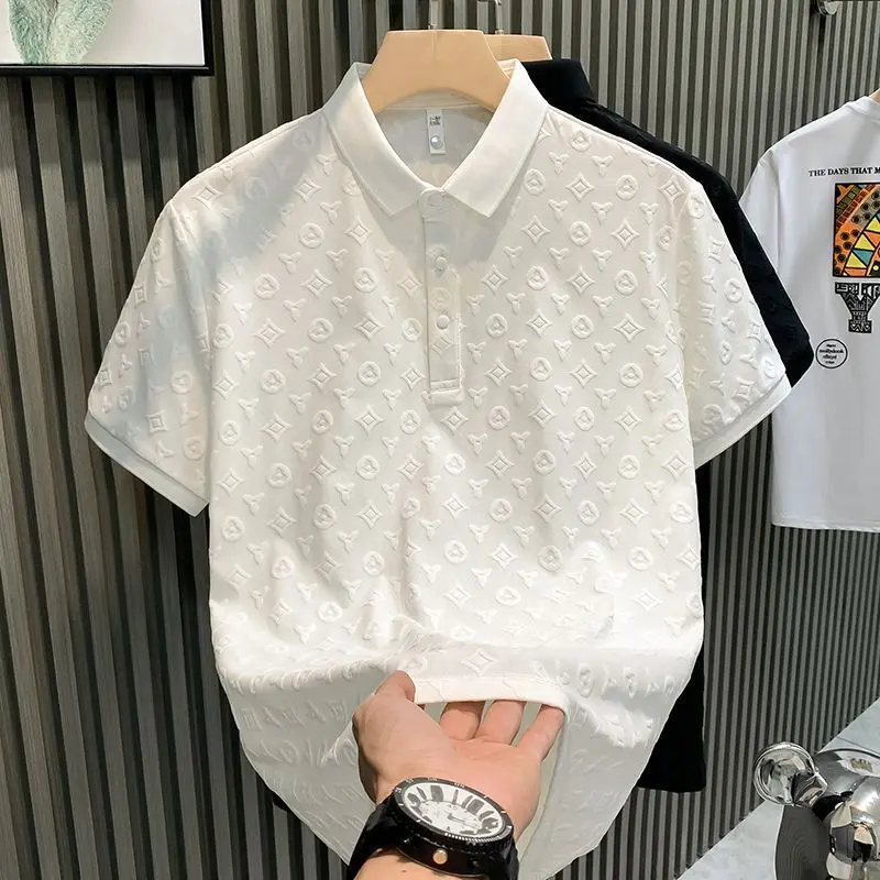 Áo Polo Thường Ngày Vải Jacquard, Thời Trang Sang Trọng Giá Cả Phải Chăng, Thích Hợp Cho Mùa Hè, Hàng Mới Về, Thoải Mái Và Thoáng Khí, Phong Cách Trẻ Trung, Dáng Ôm, Cổ Bẻ Áo, Áo Thun ngắn Tay Áo, Dành Cho Nam Giới