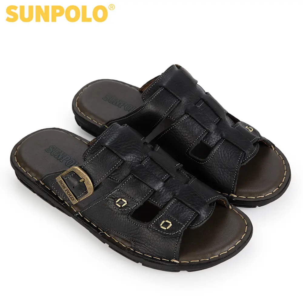 SUNPOLO Dép nam da bò cao cấp AQN022 có size lớn 44, 45