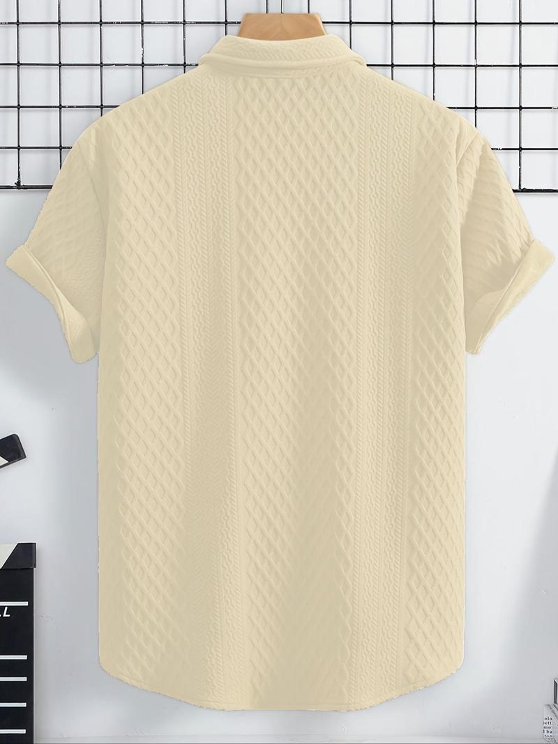 Product Introduction of Men's Solid Textured Button Front Shirt, Regular Fit Casual Short Sleeve Collared Top for Summer, Fashion Men's Clothes for Daily Wear 6