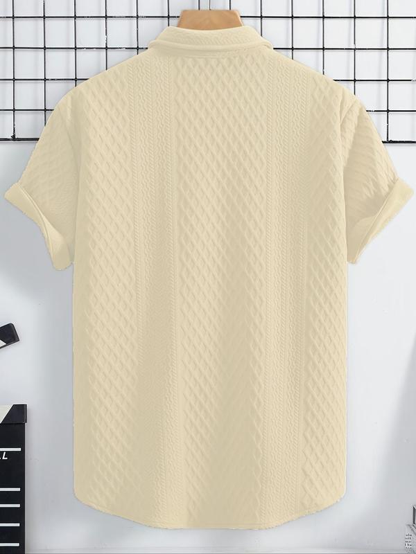 Men's Solid Textured Button Front Shirt, Regular Fit Casual Short Sleeve Collared Top for Summer, Fashion Men's Clothes for Daily Wear 5
