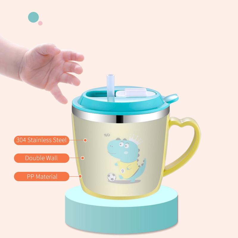 Product Introduction of Cute Cartoon Animal Pattern Stainless Steel Mug, 1 Count 250ml Drinking Cup with Straw, Household Water Cup for Home School Outdoor, Household Kitchen Products 5