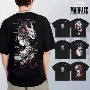 · MADFACE Clothing Japan Top Ghost Face Geisha Design T-shirt Unisex Thick Cotton T-shirt Oversized