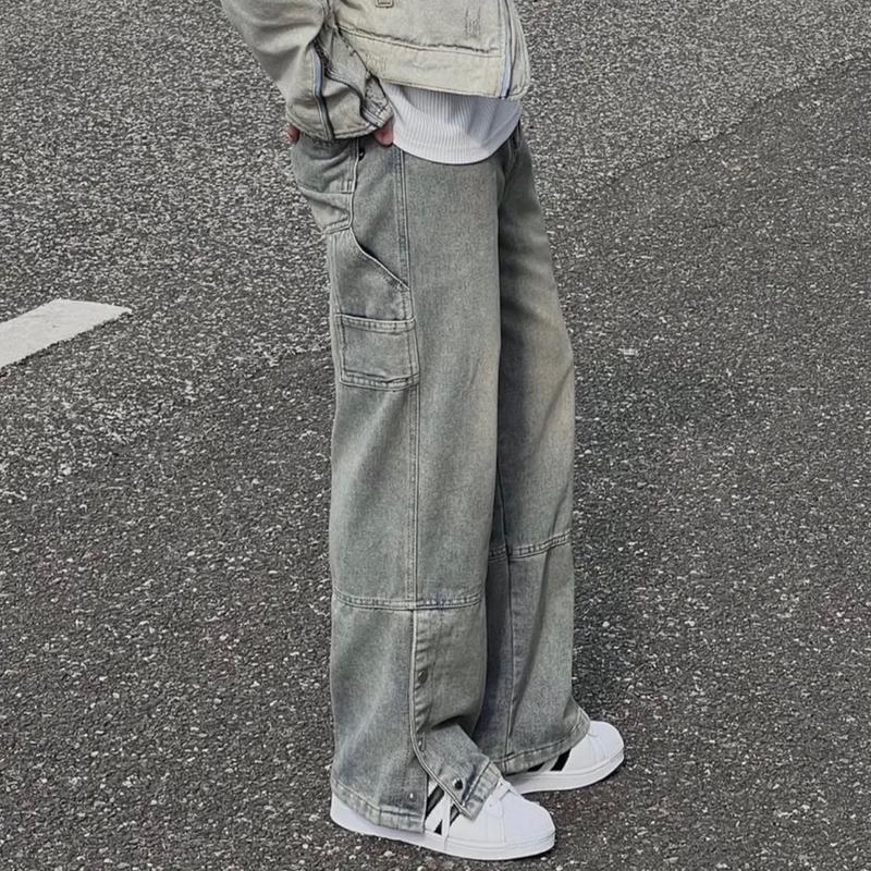 Quần Jean Cúc Bấm Nam Nữ Ống Rộng Cạp Cao Menswear Denim Ong Pants Có Túi - [131] 6