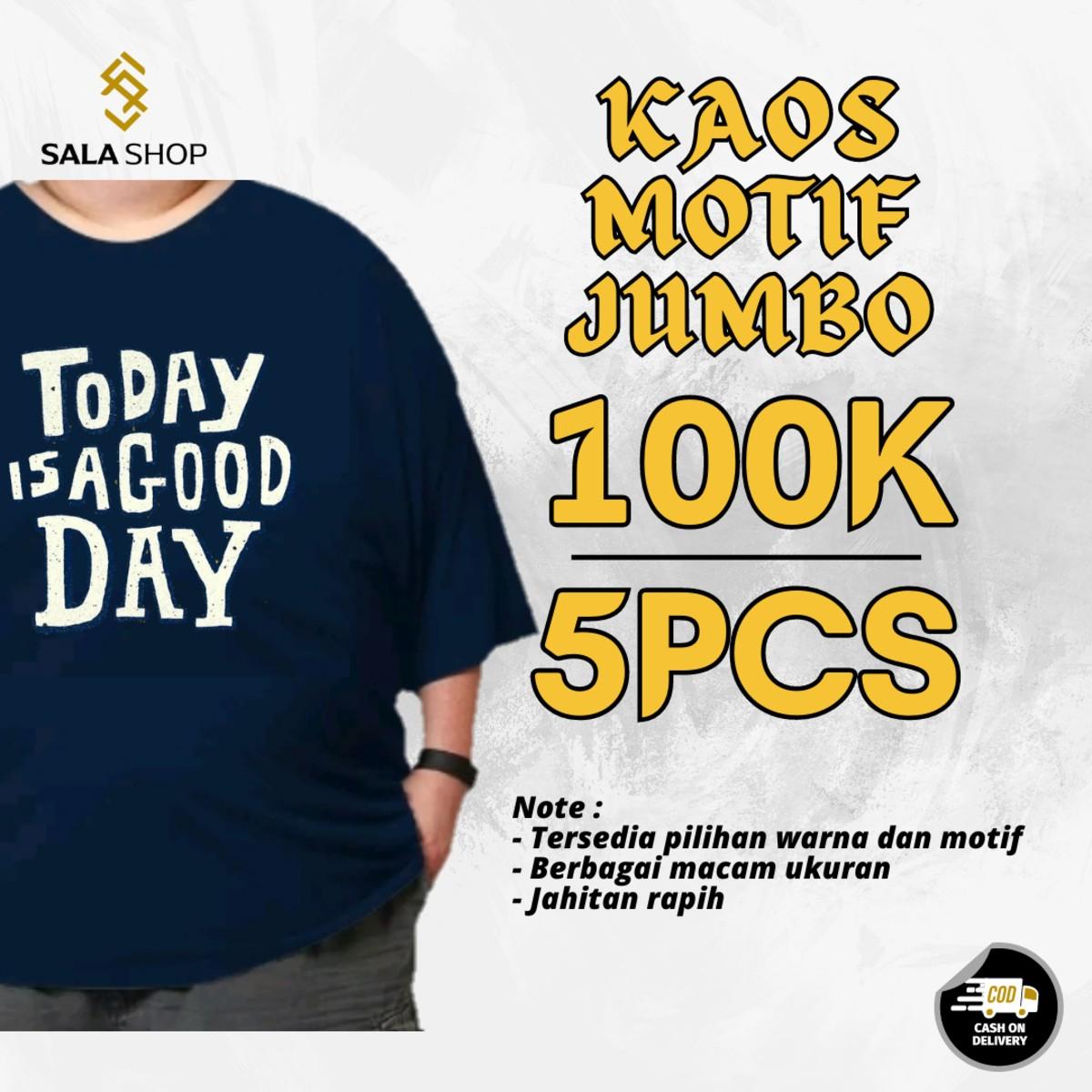 PROMO 5PCS KAOS MOTIF JUMBO LENGAN PENDEK PRIA WANITA Size Jumbo Baju Santai PolyCotton 30s Distro Oblong Surfing Dewasa Hitam Cowok Cewek Atasan Sablon Tshirt Grosir