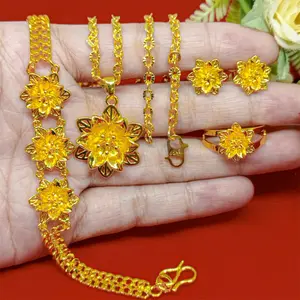COD Set Perhiasan Dubai India Terbaru Import Tembaga Berlapis Emas 18K Gold Motif Hiasan Bunga Terbaru Anti Luntur Kendari Mode Bali High Quality Perhiasan Aksesoris