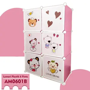 Lemari Plastik 6 Pintu Termurah Lemari Pakaian Portable Lemari Plastik Karakter Besi Furniture