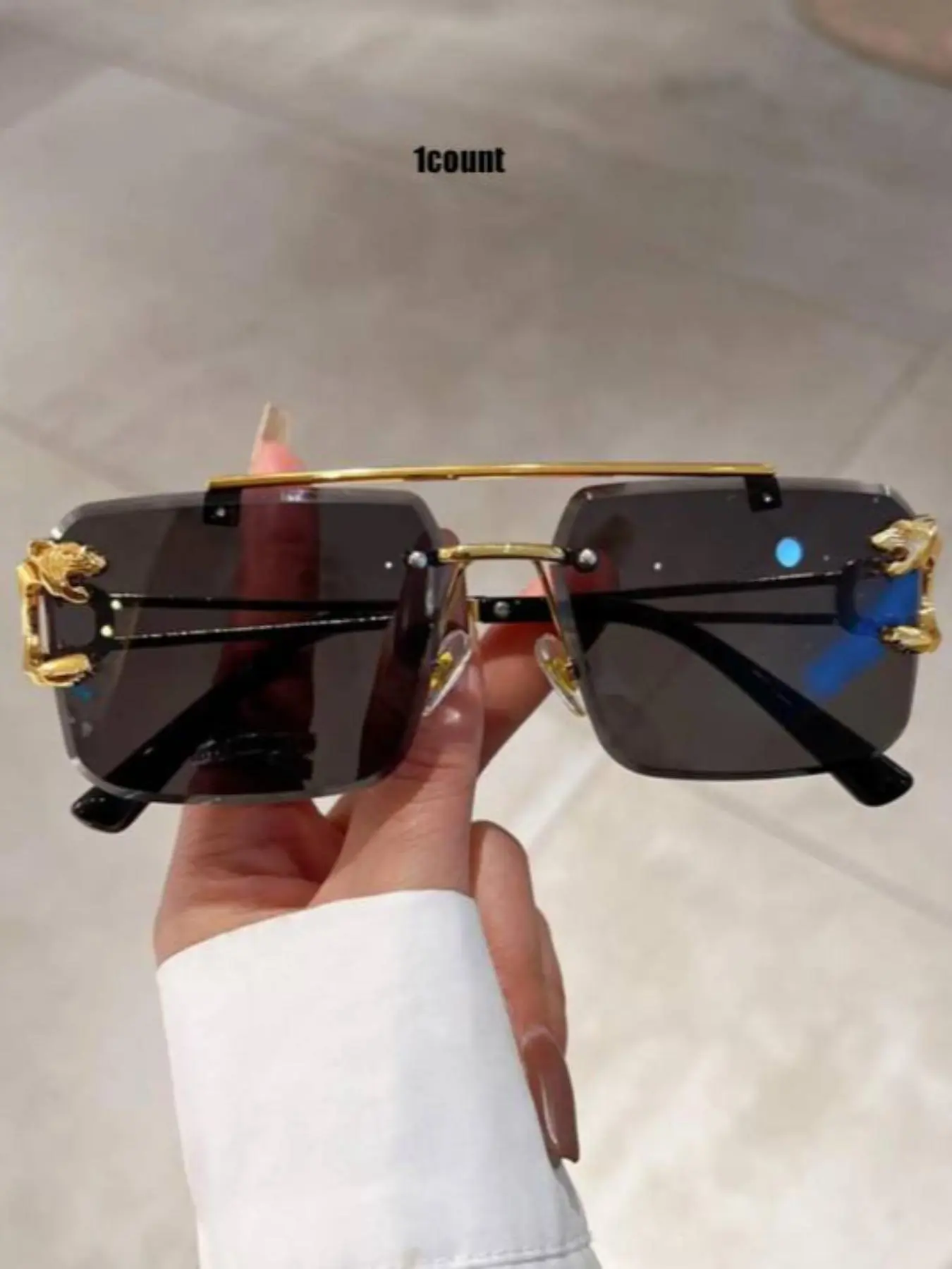 1 Pair Simple Square Sunglasses For Everyday Use, Summer Leopard Design Double Beam Rimless Fashion Sunglasses, Travel Accessories
