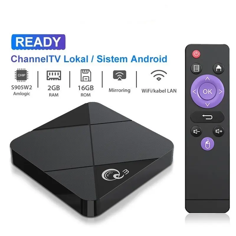 Set top box Android Tv Box MiniQ3 Ram 2gb Rom 16gb Android 9 Wifi Unlock Kabel Adaptor Antena
