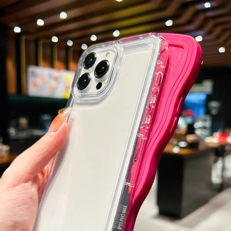 Solid Color Wave Design Phone Case, 3 Counts Anti-fall Fully Edged Mobile Phone Case, Shockproof Cases Cover Phone Cases for iPhone X 11 12 13 14 15 Pro Max iPhone 16 Series 5