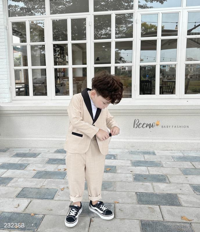 Bộ (quần+áo) vest Beemo cho bé trai, cổ sam, 2 chi tiết ( không kèm áo trong ), vải xước Hàn mềm mịn, sang chảnh 23238B