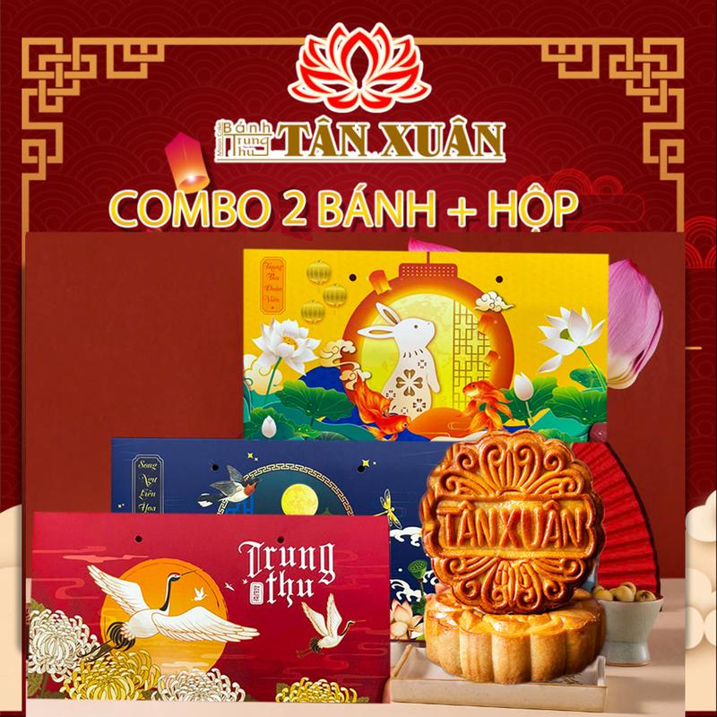[ Kèm hộp giấy] Combo 2 bánh trung thu  Tân Xuân ( Thập cẩm 1 trứng, 2 trứng, Thập cẩm Jambon gà quay ,Đậu Xanh, Dừa, Môn 1 trứng)  Cake Food Thức Ăn 0