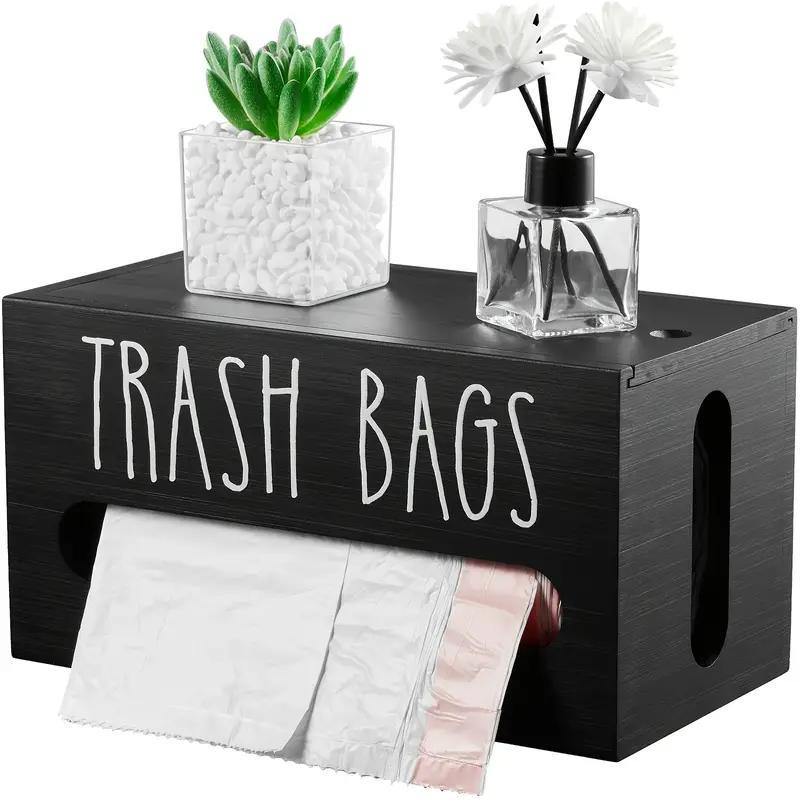 Product Introduction of Wooden Garbage Bag Storage Box, 1 Count Countertop Or Wall Mounted Garbage Bag Holder, Household Items Space Saving Kitchen Storage Box, Home Organizer for Kitchen 15