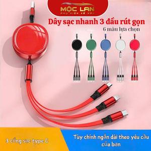 Phụ Kiện Sạc Điện Thoại Cáp Điện Thoại Đa Năng 3 Đầu Sạc Dây Rút 3 In 1 Sạc Nhanh 3A Cổng Chất Liệu Bền Gọn Nhẹ Tiện Lợi Phụ Kiện Sạc Điện Thoại