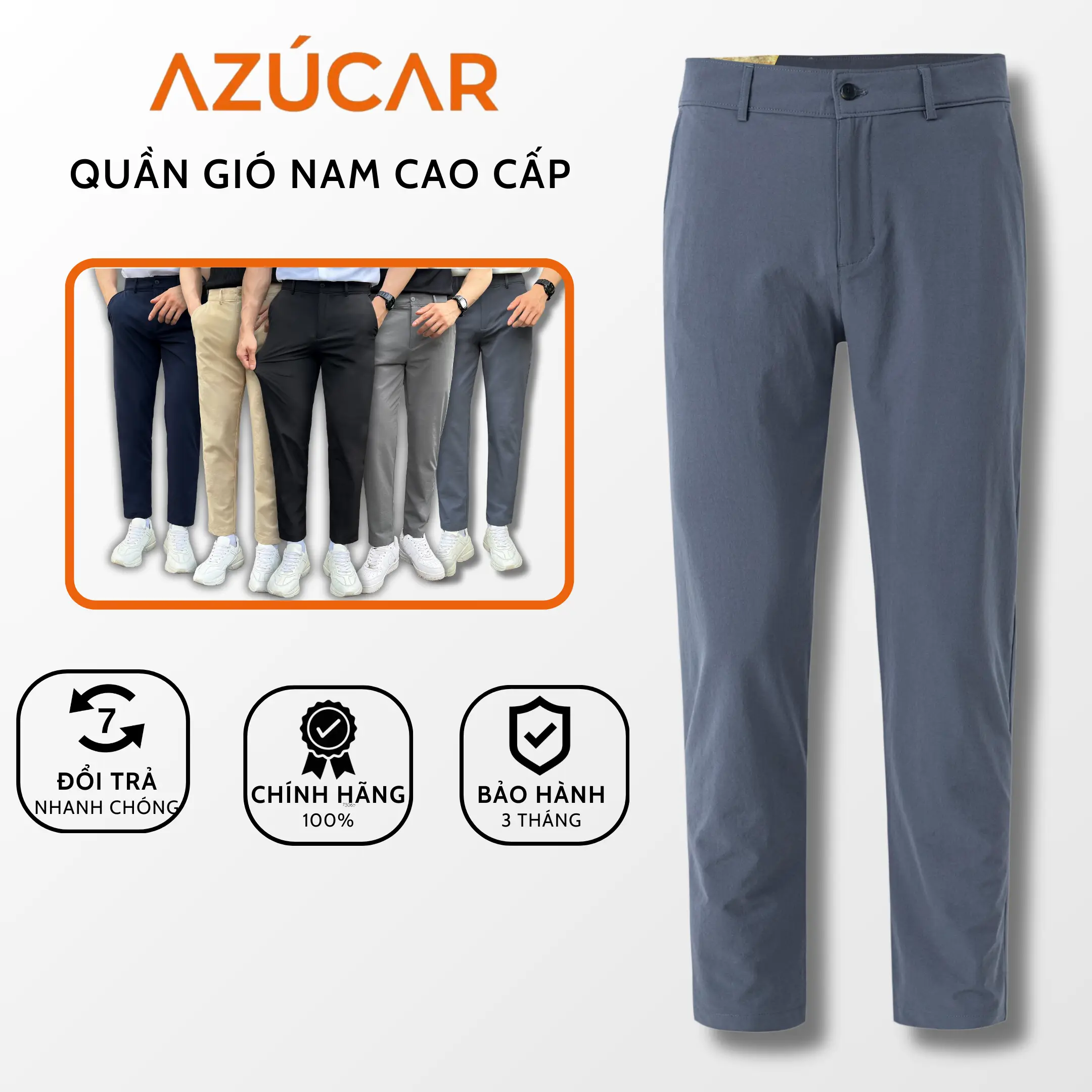 Quần gió cao cấp  AZÚCAR, dáng âu co giãn linh hoạt 4 chiều mặc siêu thoải mái, Lịch sự, Trẻ trung Menswear Pants Đen Có Túi quần _ gió bốn mùa quantay  nam quần  tây niên việt tiến