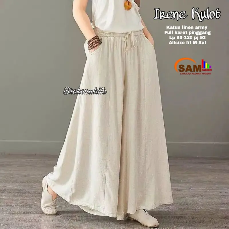 Celana Wanita Kulot Irene Katun Linen Rami Premium LP 85-120 Panjang Casual - Hitam - Motif celanakulot 6
