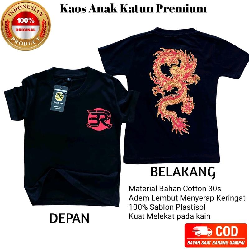 kaos anak naga hitam keren Katun Fashion 0