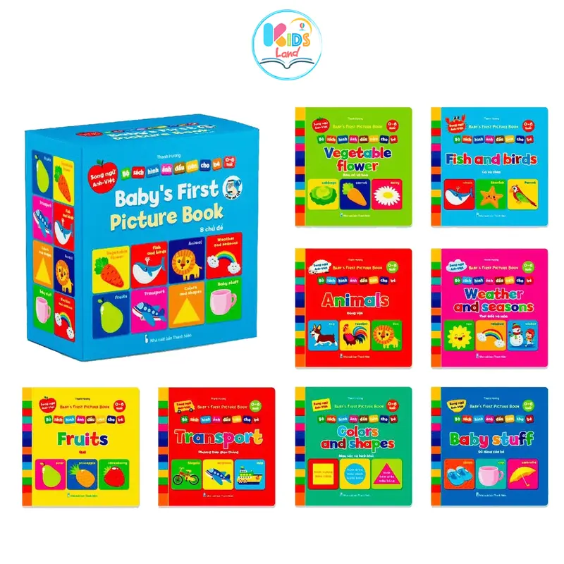Bộ Sách 8 Cuốn Bìa cứng thư viện hình ảnh đầu tiên cho bé Baby First Picture Book Song Ngữ Việt Anh 8