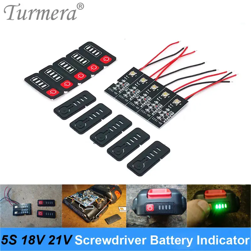 Turmera 5S 18V 21V Screwdriver Battery Capacity Indicator LED Displayer for Electric Drill 5 S1P 5S2P 18650 Lithium Batteries Use