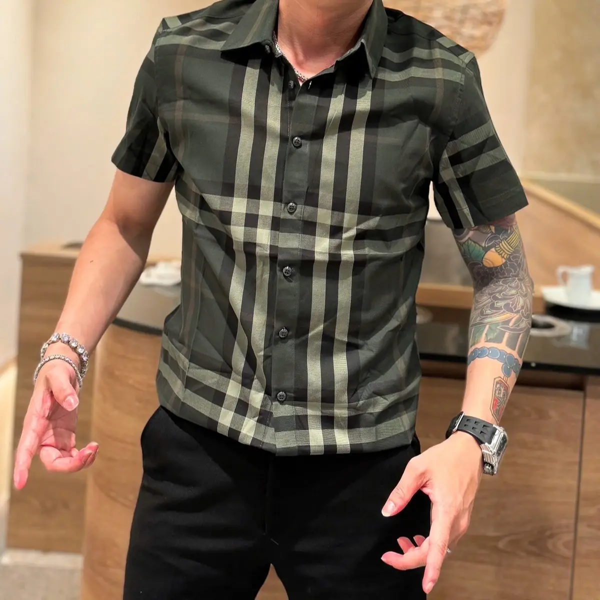 Áo sơ mi nam tay ngắn Menswear Có Cổ, chất liệu cotton, vải dệt kim cao cấp