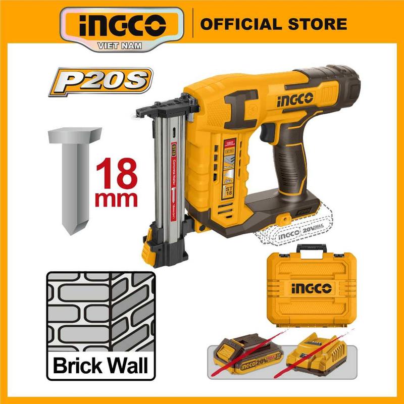 Máy bắn đinh tường, gỗ, xà gồ dùng pin đinh dài 1.8cm  ST18mm (chưa bao gồm pin và sạc) INGCO CSTLI3805