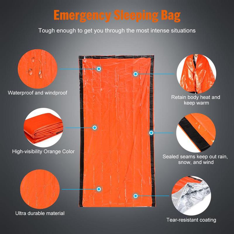 Outdoor Emergency Survival Sleeping Bag Thermal Blanket Mylar Waterproof Reusable Sack Portable Camping Hiking Emergency Gear 2