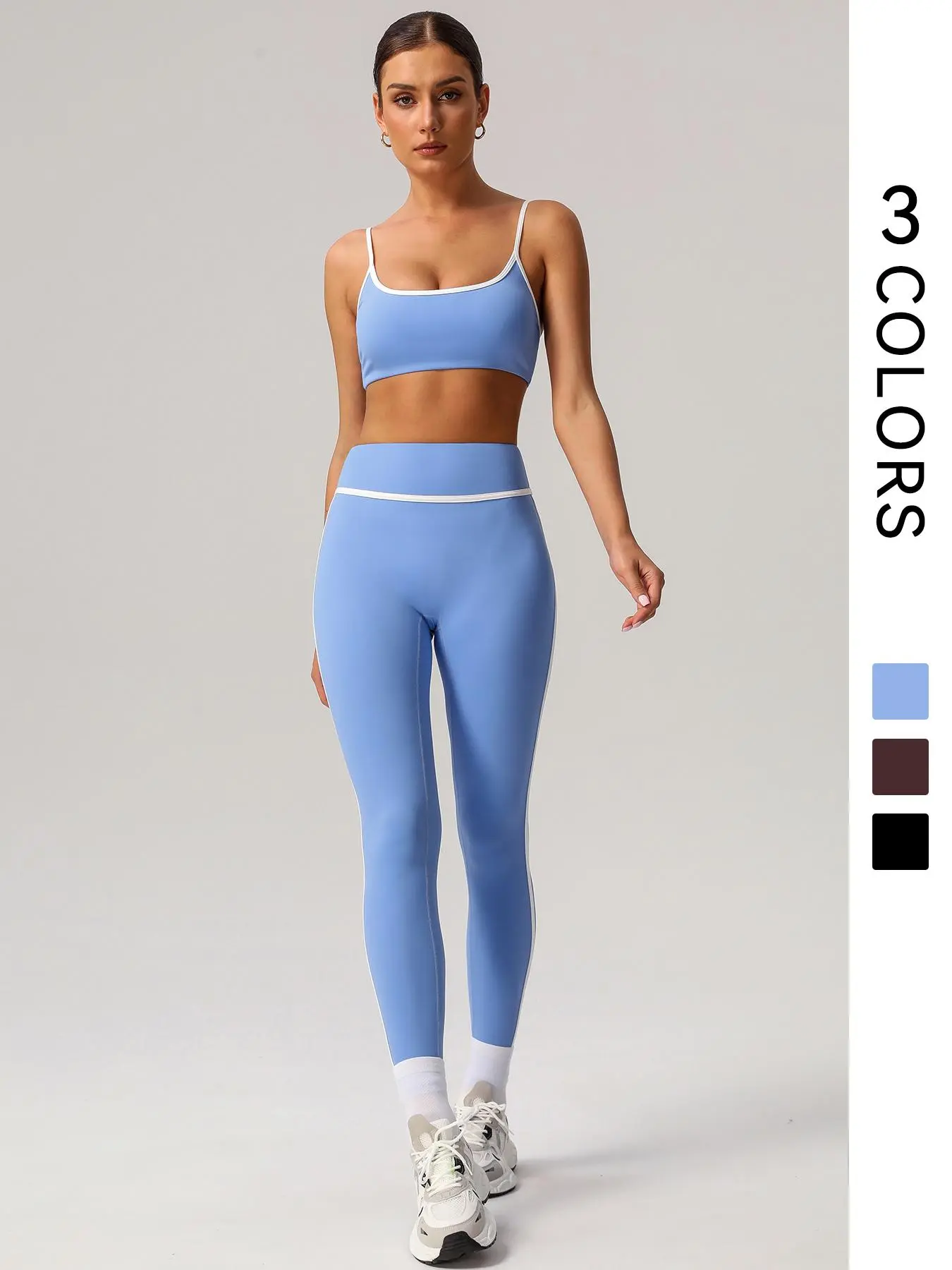 Women's Contrast Binding Crop Cami Top & High Waist Leggings Set, Casual Sleeveless Top & Skinny Pants Two-piece Outfits, Ladies Sportswear for Indoor Outdoor Wear