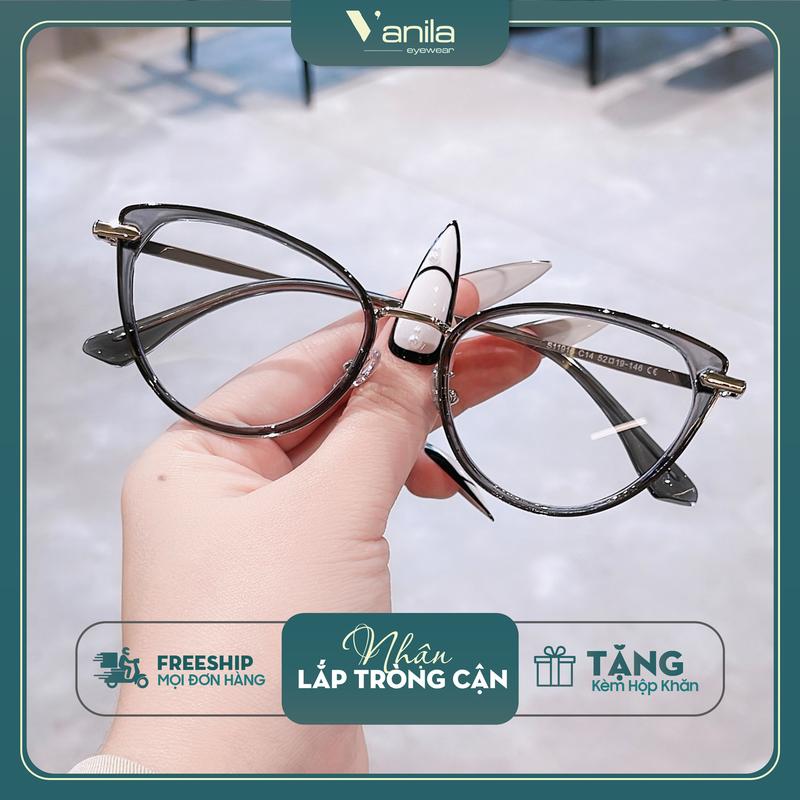 Gọng kính cận thời trang nữ VANILA KC11916 kính mắt mèo có gọng kính nhựa dẻo càng kim loại thiết kế thời trang phong cách Hàn Quốc