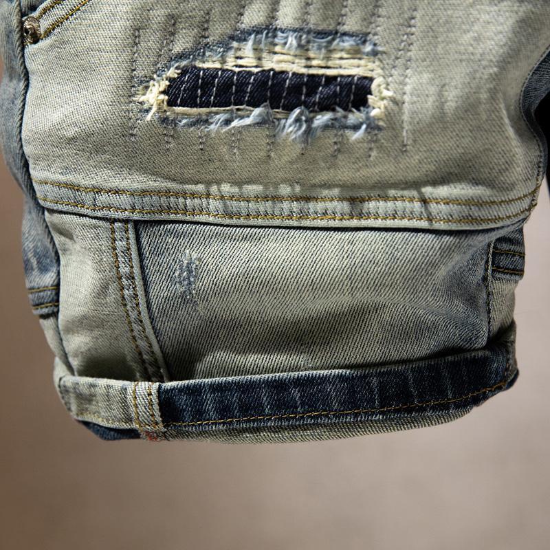 Quần Short Denim, Thương Hiệu Thời Trang Nam, Rách, Vá Ăn Xin Pu Shuai, Khâu Đàn Hồi, Quần Ống Túm, Mỏng Mùa Hè, Quần Short Thẳng 2