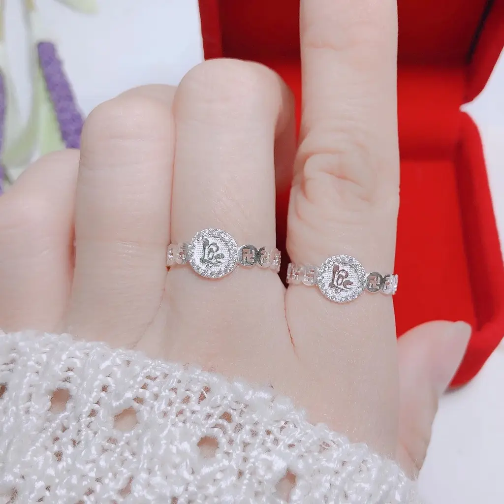 Nhẫn bạc nữ chữ tài lộc chất liệu bằng bạc s925 MS045a1- Women Hoa Voi