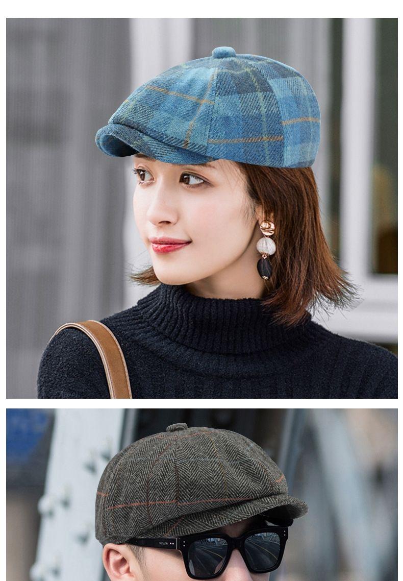 Product Introduction of [red fedora]Autumn and Winter Warm Woolen Octagonal Hat Newsboy Cap Beret Big Head Circumference Peaked Cap Outdoor Men and Women Painter Cap 2