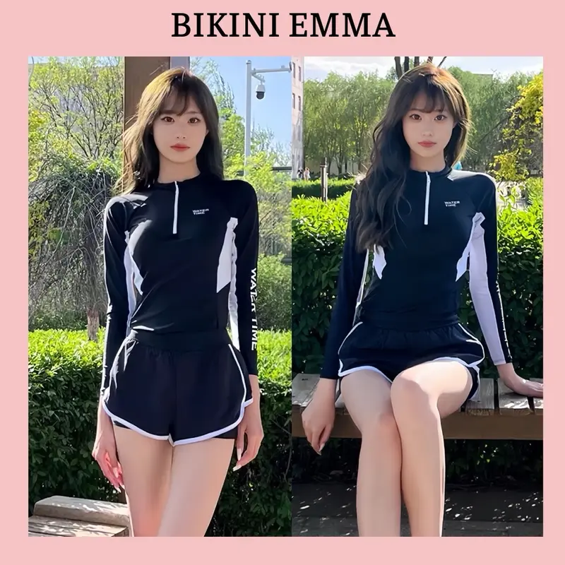 EMMA Đồ Bơi 2 Mảnh Chống Nắng, Bộ Bơi Quần Đùi 2 Lớp Dày Dặn, Kín Đáo, Năng Động Phù Hợp Bơi Lội 0
