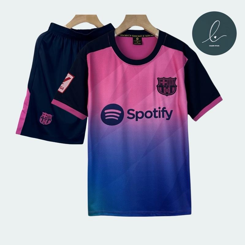 Bộ quần áo Bóng Đá,đồ đá banh BARCA HỒNG logo THÊU thun lạnh cao cấp loại I Top Sport