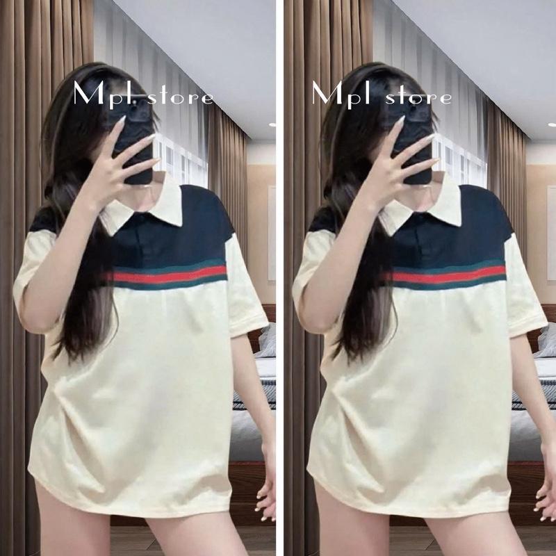 ( BST Hè ) Áo polo In họa tiết sọc ngang , Form rộng basic  nam  nữ , Size 39-75kg Women Top 2