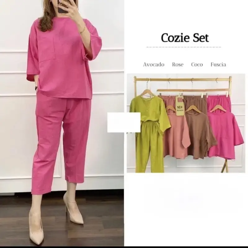 Cozie Set ( Top & Pants ) Setelan One SET Linen Terbaru Wanita MUAT BB 40 - 80 KG 2
