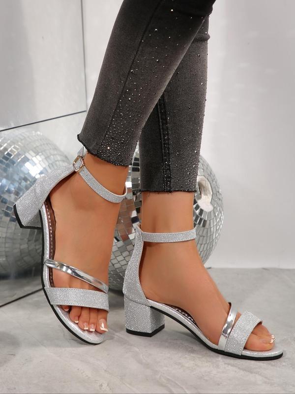 Women's Fashionable Glitter Ankle Strap High Heel Sandals, Elegant Open Toe Sandals for Party, Daily Clothing Decor for Women & Girls, Footwear 0