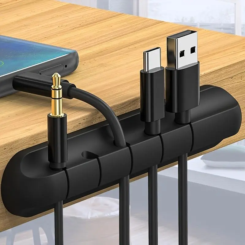 5 Slot Cable Management Holder, 3 Counts Cable Clamp, Cable Organizer, Desk Organizer for Home Office, Desk Accessories for Home Office