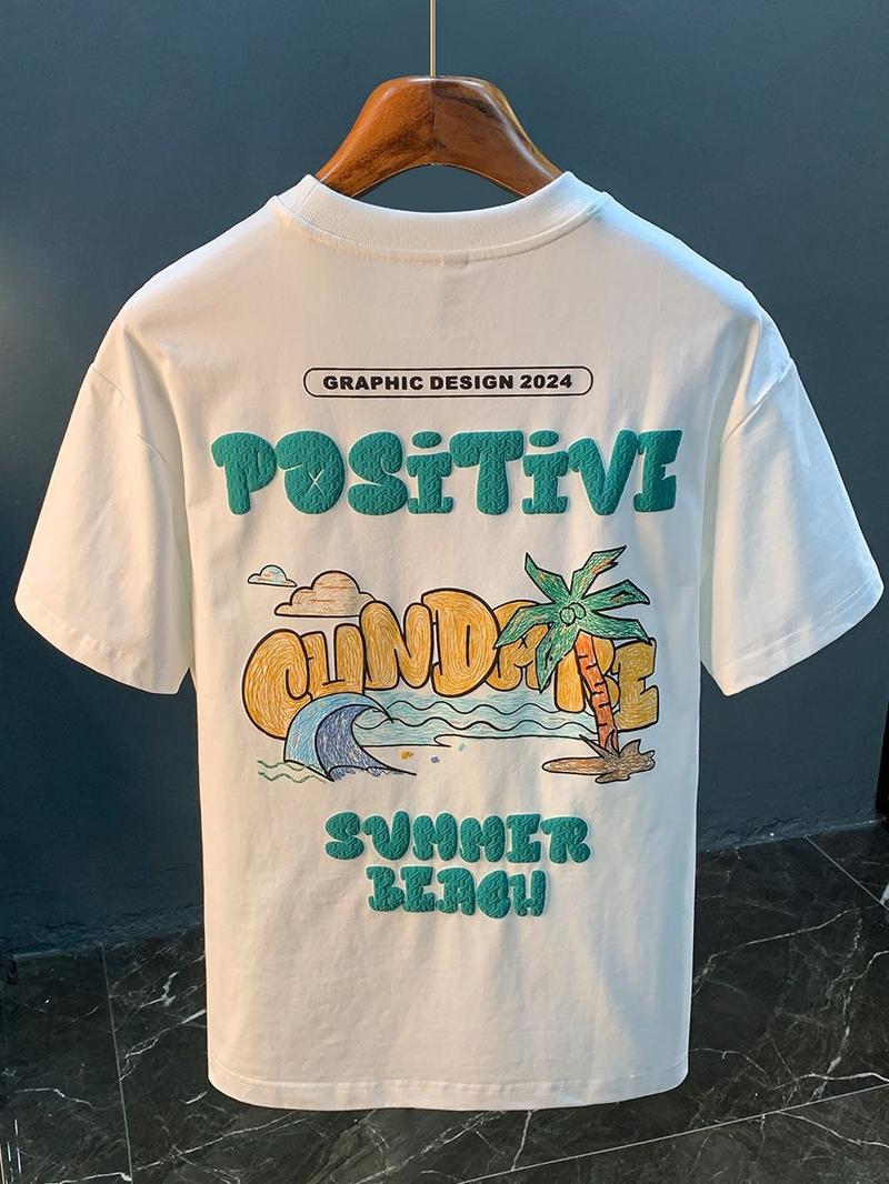 Product Introduction of Korean Style Men's Short Sleeve T-Shirt Summer Trendy Brand New Printed Sweat-Absorbing Breathable Round Neck Half Sleeve Top nam 14